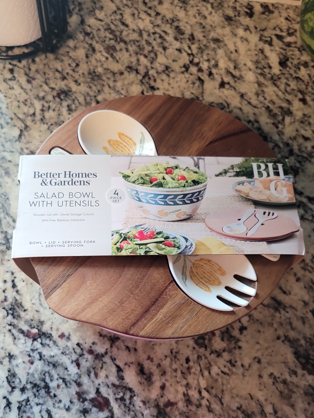 Better Homes And Gardens Cream and Yellow Salad Bowl Set with Leaf Motif